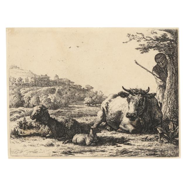 karel-dujardin-dutch-1622-1678-i-cow-adult-sheep-and-young-sheep-lying-in-the-grass-i