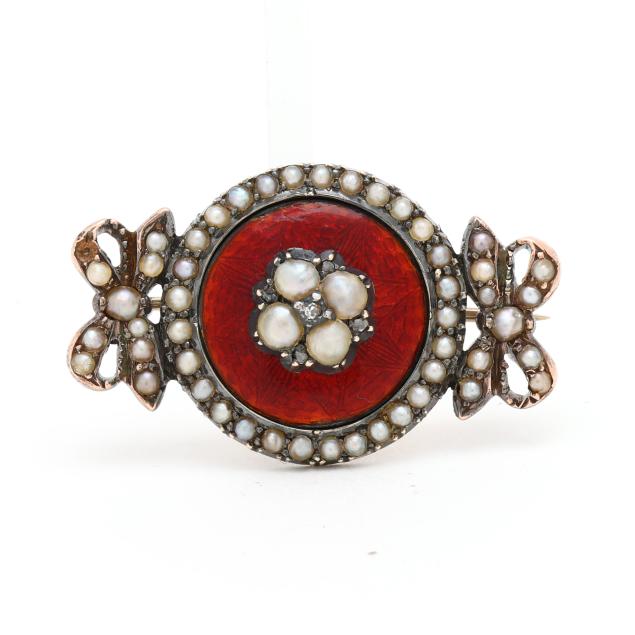 victorian-gold-filled-guilloche-enamel-and-pearl-brooch