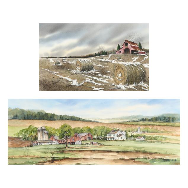 american-school-late-20th-century-two-framed-watercolor-landscapes