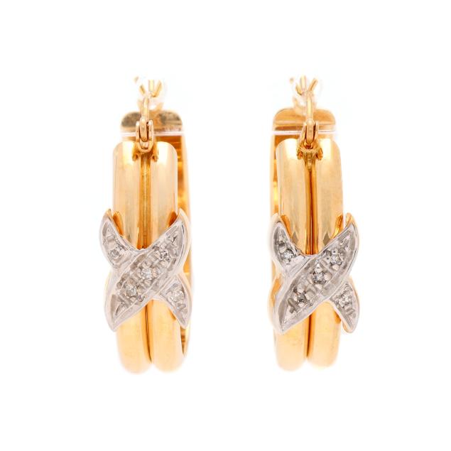 pair-of-gold-and-diamond-x-motif-hoop-earrings