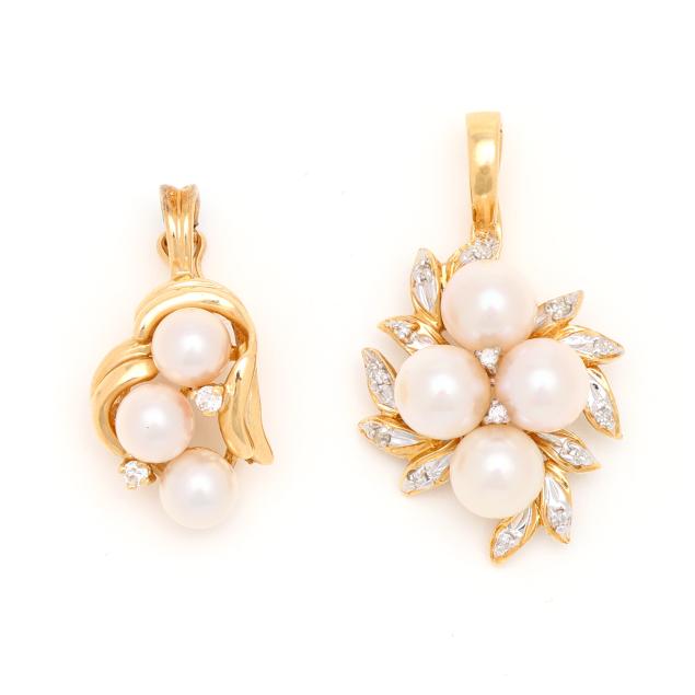 two-gold-pearl-and-diamond-pendants