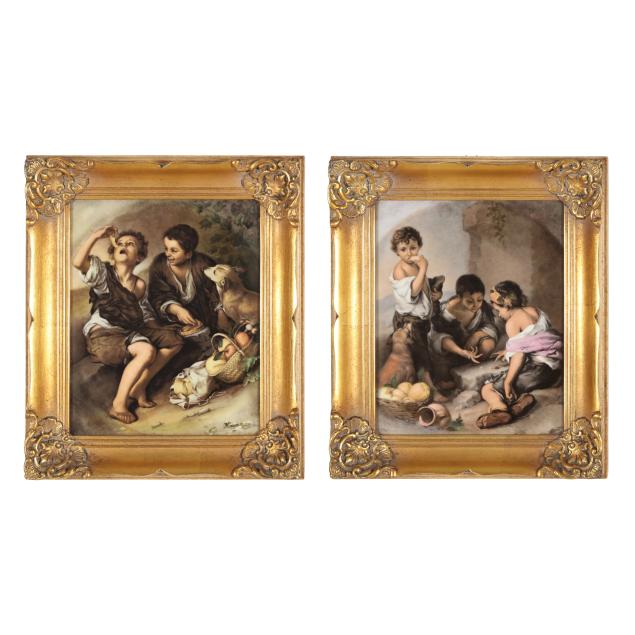 two-vintage-framed-josef-kupa-porcelain-plaques-of-street-urchins