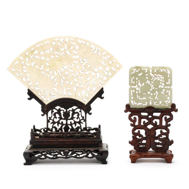 two-chinese-hard-stone-carvings-in-wood-table-stands