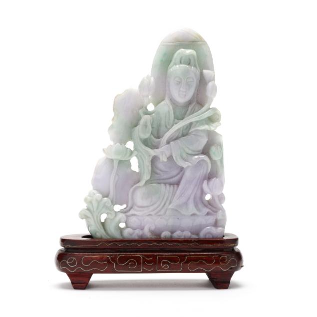 a-lavender-celadon-hardstone-carving-of-guanyin-with-stand