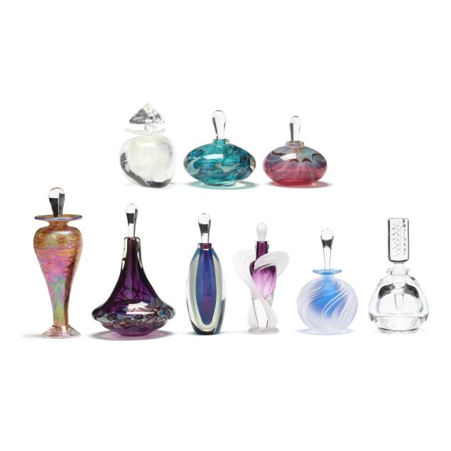 collection-of-nine-contemporary-signed-art-glass-perfume-bottles