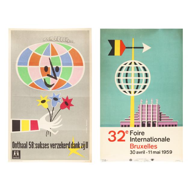 two-vintage-belgian-exhibition-posters-lionel-mathy-brussels-international-fair