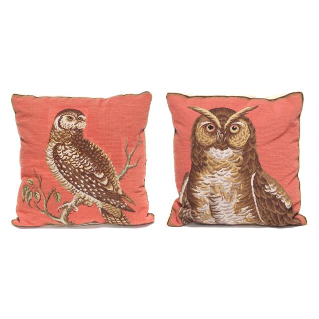 two-needlepoint-owl-pillows