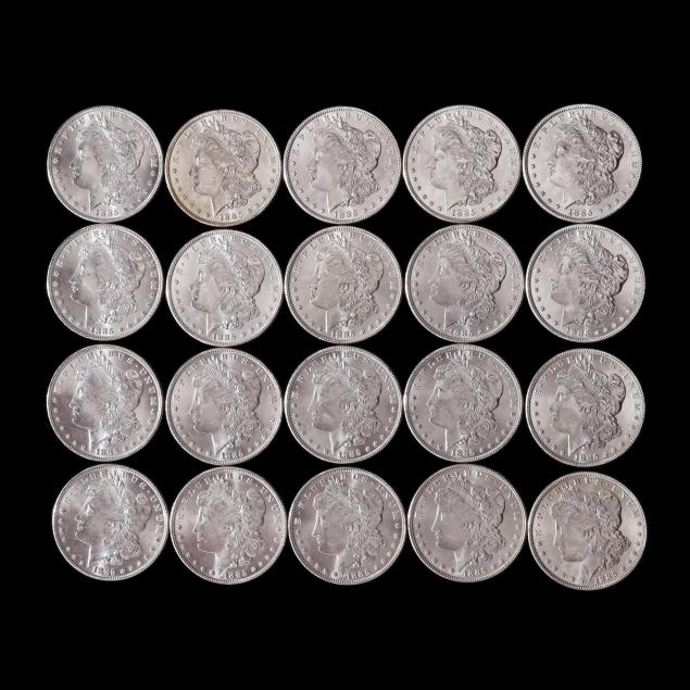 bu-roll-of-twenty-20-1885-morgan-silver-dollars