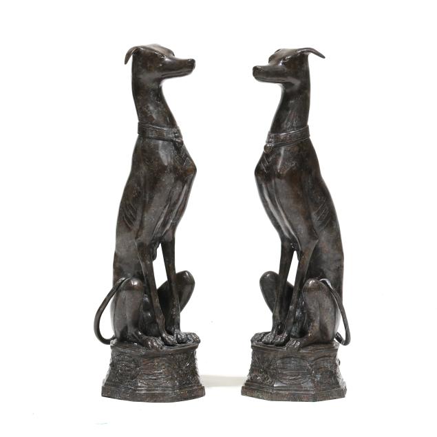 pair-of-bronze-seated-hound-gatekeepers