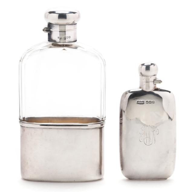 two-english-silver-flask-bottles