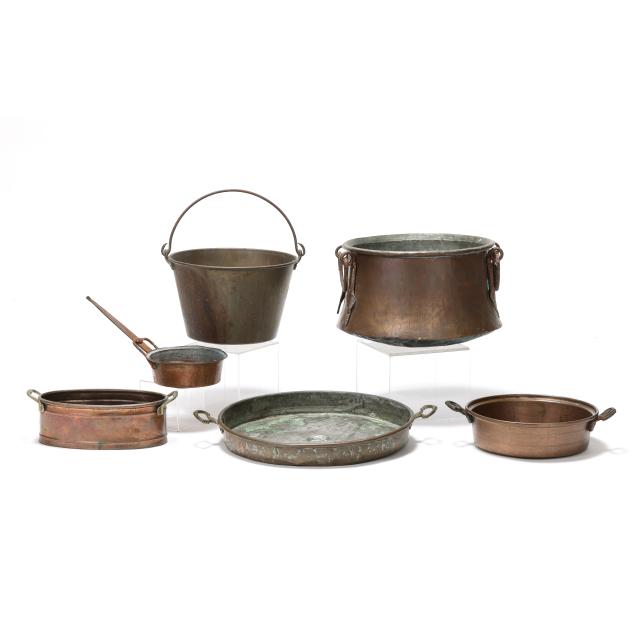six-pieces-of-antique-copper-and-brass-cookware