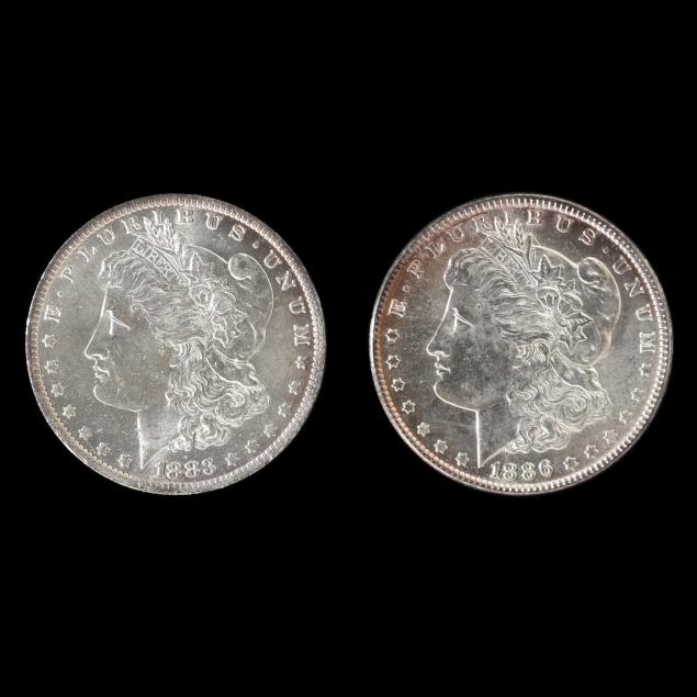 two-brilliant-uncirculated-morgan-silver-dollars-with-toning