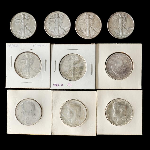 ten-mid-20th-century-silver-half-dollars