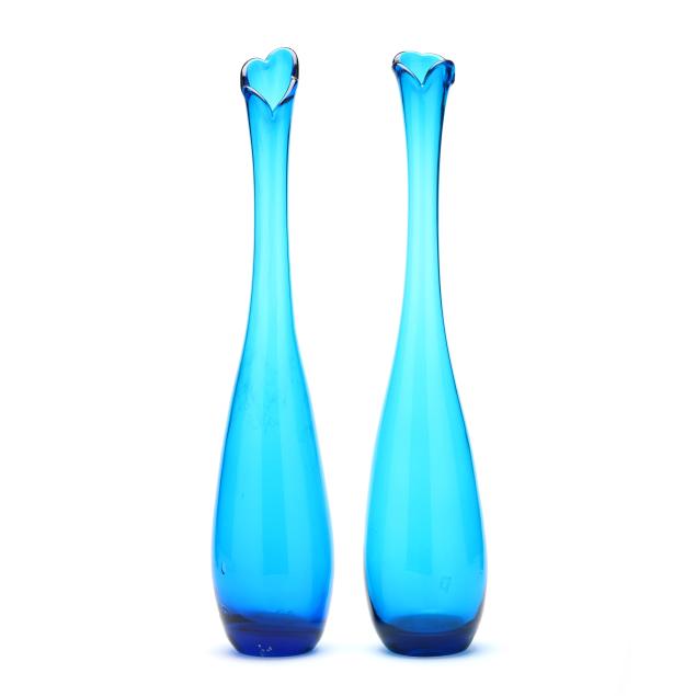 pair-of-tall-blenko-teardrop-vases