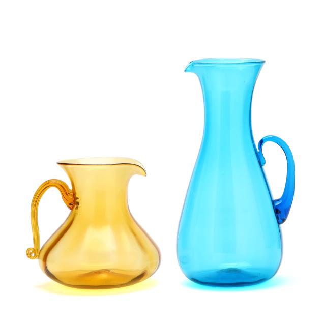 two-blenko-glass-pitchers