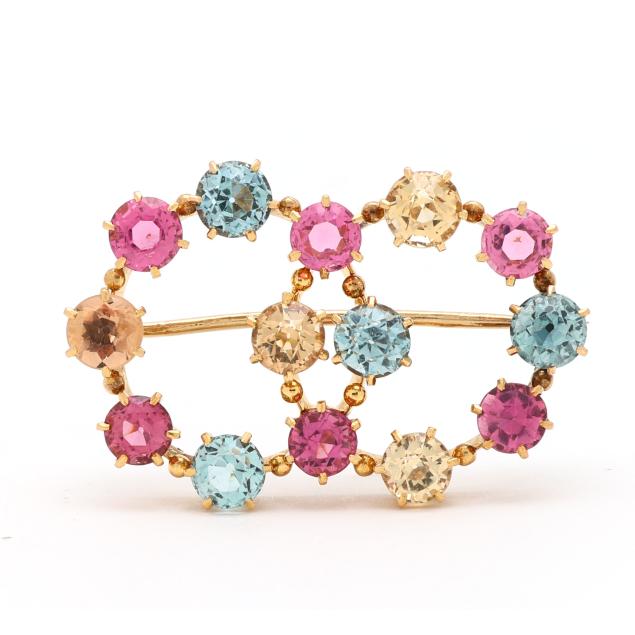gold-and-multi-color-topaz-double-wreath-brooch