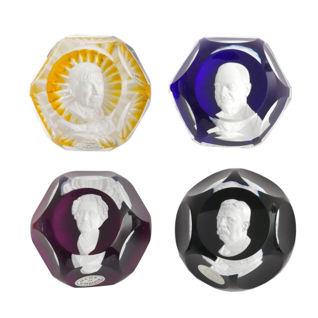 four-baccarat-crystal-sulphide-portrait-paperweights