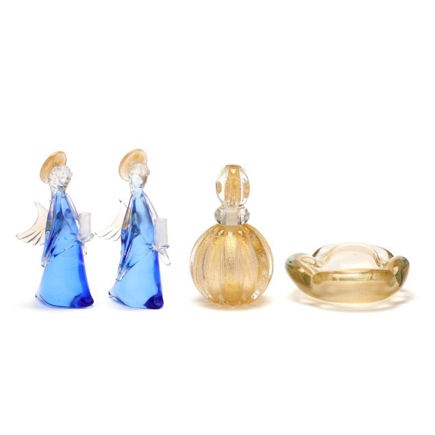 four-pieces-of-vintage-gold-flecked-murano-glass