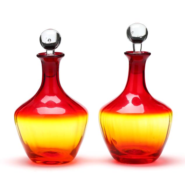 pair-of-blenko-amberina-decanters