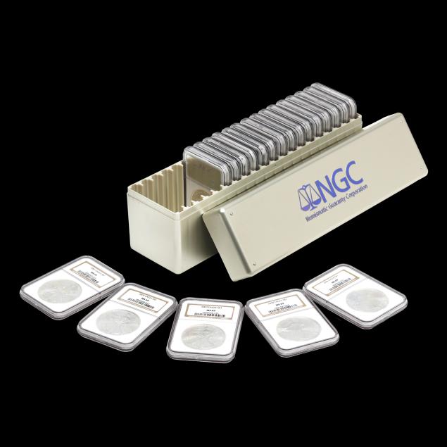 ngc-box-with-twenty-20-different-silver-eagles-each-graded-ms69