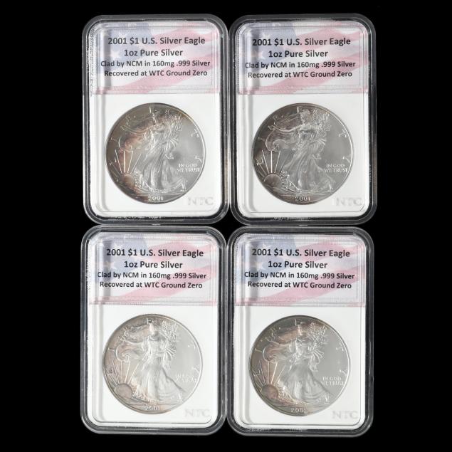 four-4-2001-american-silver-eagles-recovered-from-wtc-ground-zero
