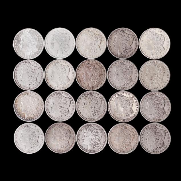 roll-of-twenty-20-mostly-average-circulated-morgan-silver-dollars