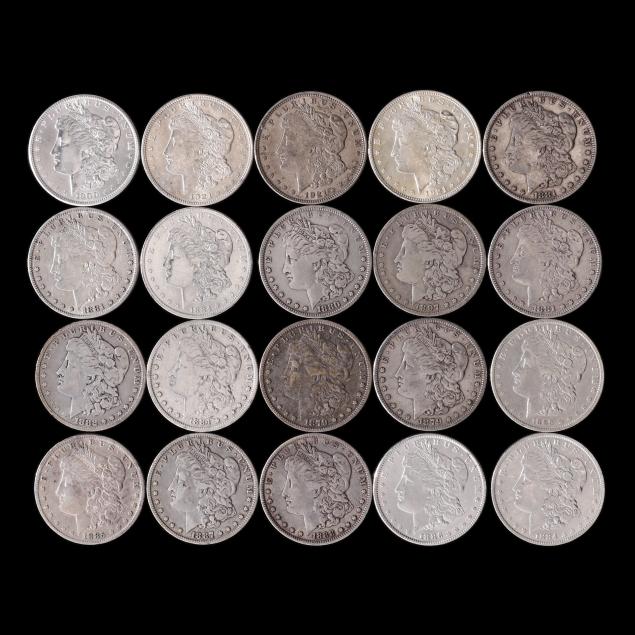 roll-of-twenty-20-mostly-circulated-morgan-silver-dollars