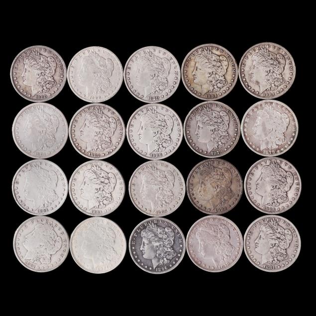 roll-of-twenty-20-mostly-circulated-morgan-silver-dollars