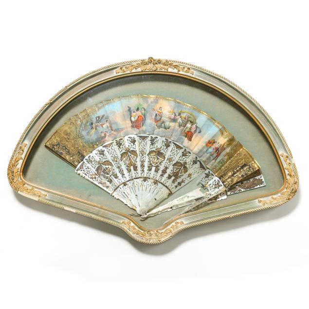 framed-antique-handpainted-and-gilt-hand-fan