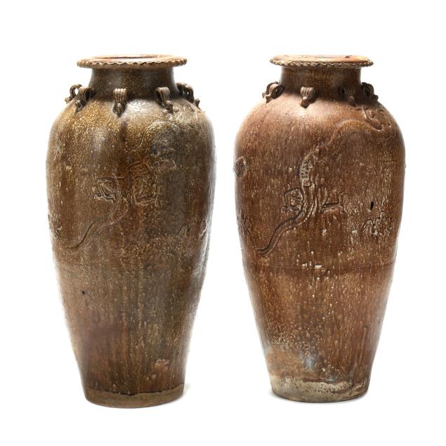 pair-of-large-chinese-pottery-multi-handled-floor-vases