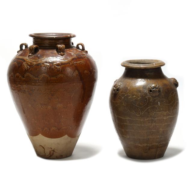 two-large-chinese-pottery-multi-handled-vessels