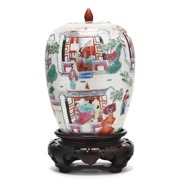 a-chinese-lidded-famille-rose-ginger-jar-with-stand