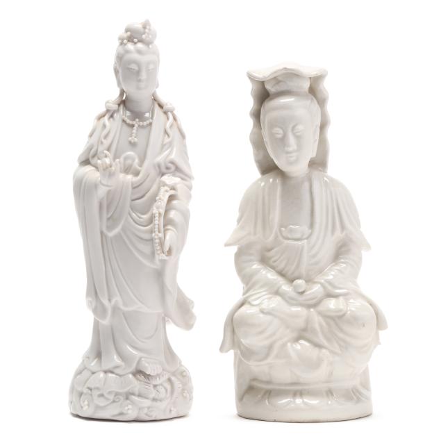 two-chinese-blanc-de-chine-porcelain-guanyin-figures