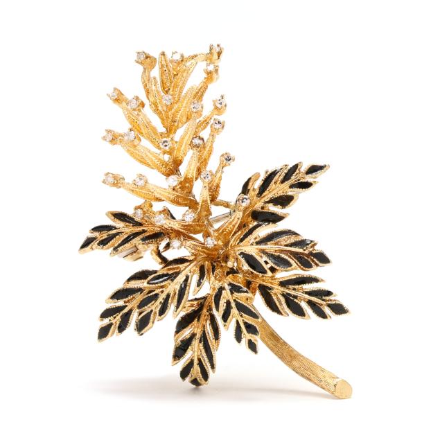 gold-enamel-and-diamond-leaf-brooch-italy