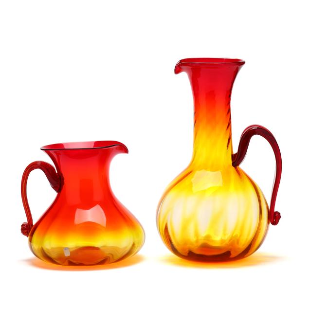 two-large-blenko-amberina-glass-pitchers
