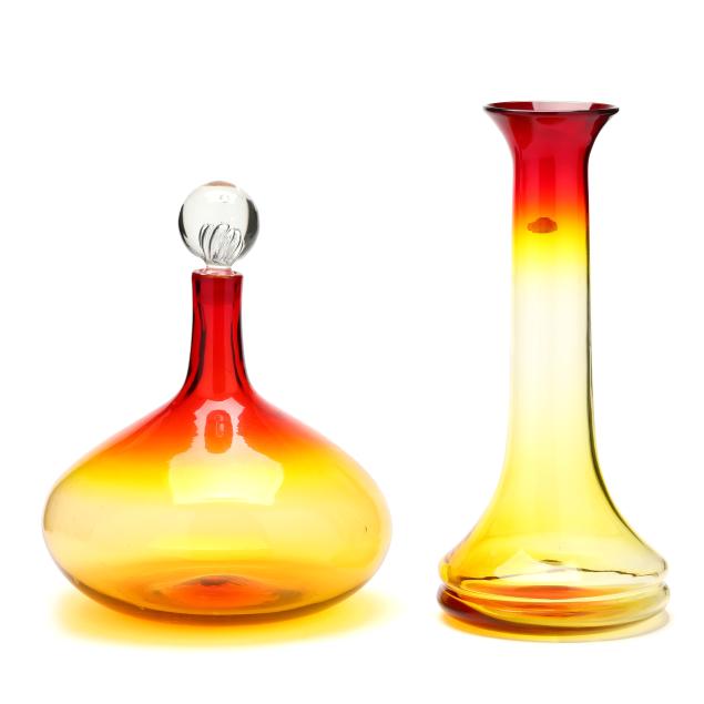 two-large-blenko-amberina-glass-vessels