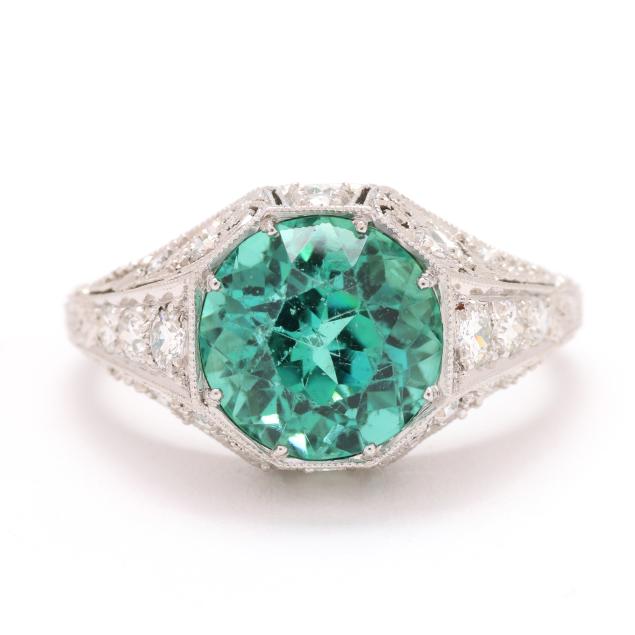 antique-platinum-green-tourmaline-and-diamond-ring
