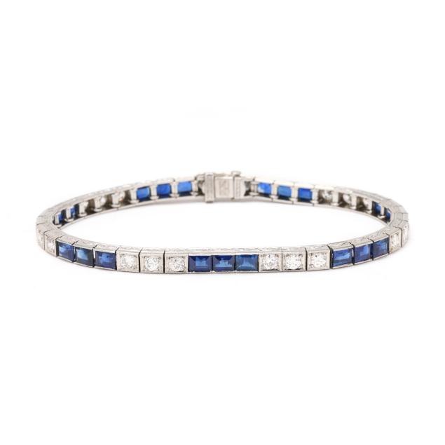 art-deco-platinum-diamond-and-sapphire-line-bracelet