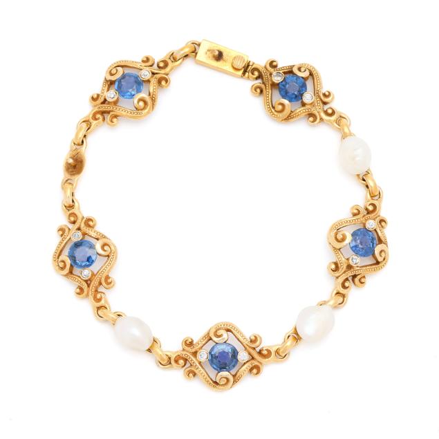antique-high-karat-gold-sapphire-diamond-and-pearl-bracelet