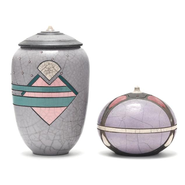 andy-smith-nc-two-lidded-raku-pottery-vessels