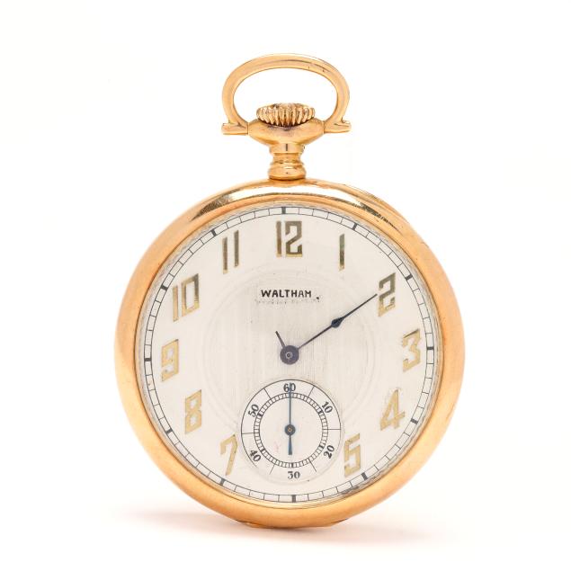 gold-open-face-pocket-watch-waltham