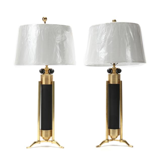 pair-of-machine-age-style-brass-and-metal-tripod-table-lamps