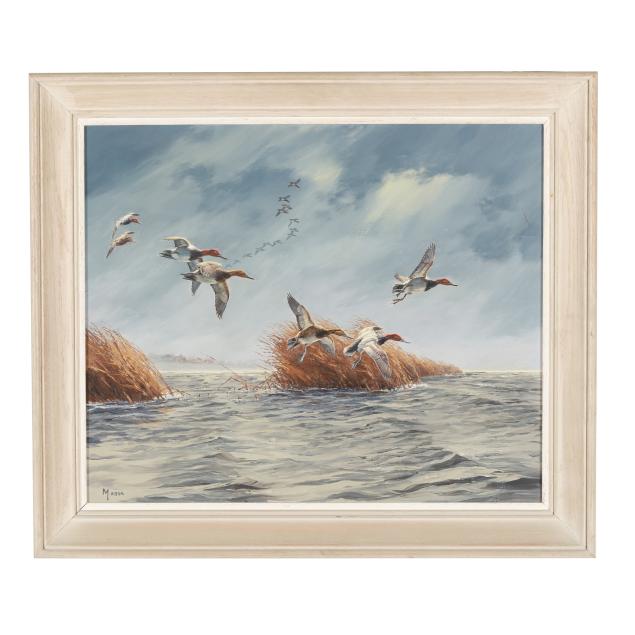 david-maass-american-b-1929-i-canvasbacks-in-flight-i