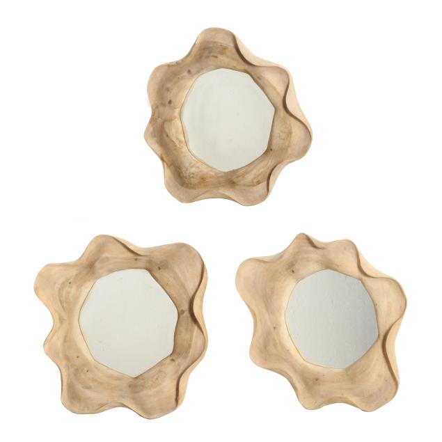 three-postmodern-organic-shaped-teak-mirrors