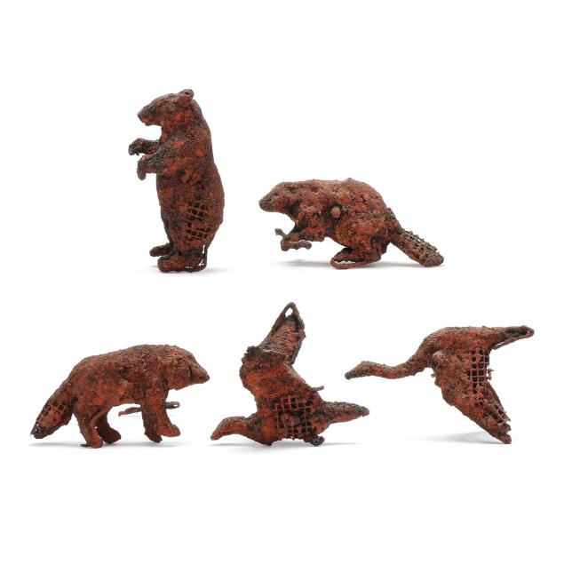 joe-walters-american-b-1952-five-animals-wall-installation