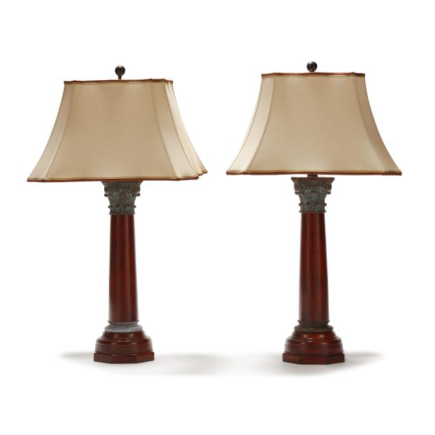 attributed-theodore-alexander-pair-of-corinthian-column-table-lamps-with-shades