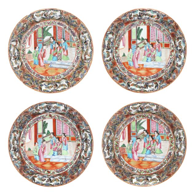 a-group-of-four-chinese-export-porcelain-canton-rose-plates
