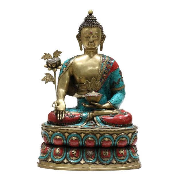 a-large-tessellated-stone-and-bronze-seated-budhha
