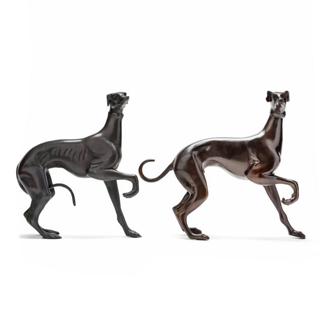 two-patinated-bronze-tabletop-greyhounds