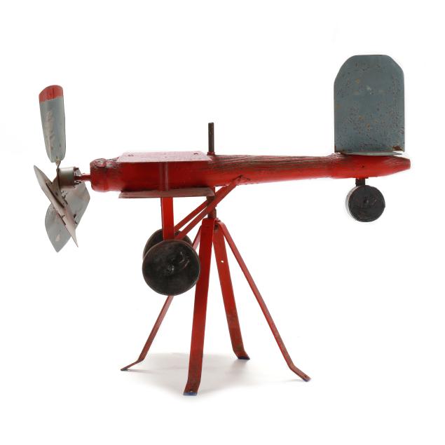 large-vintage-folk-art-metal-and-wood-airplane-weathervane